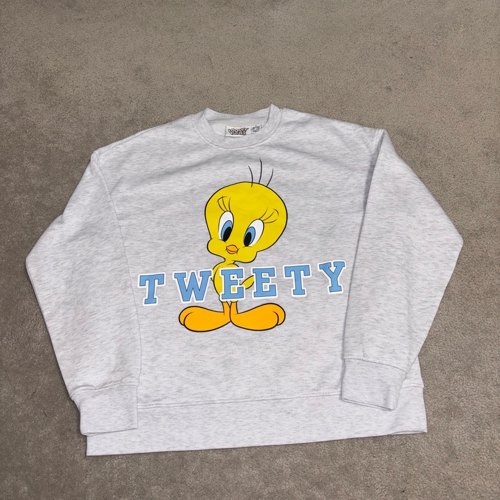 Warner Bros. Tweety Light Gray Crewneck Sweater
